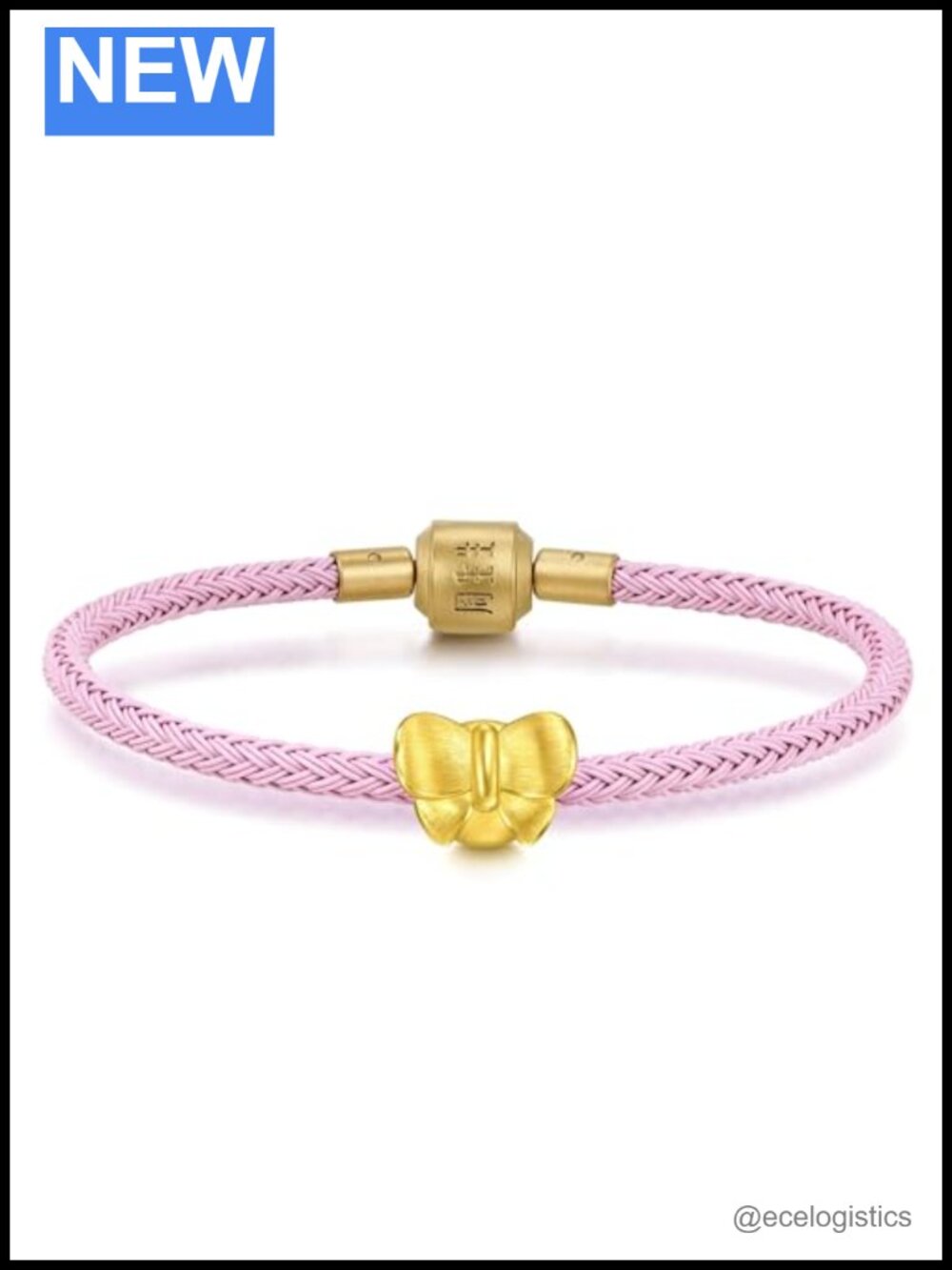 999 Gold Bowtie Charm Bracelet Women Men 17cm Chain